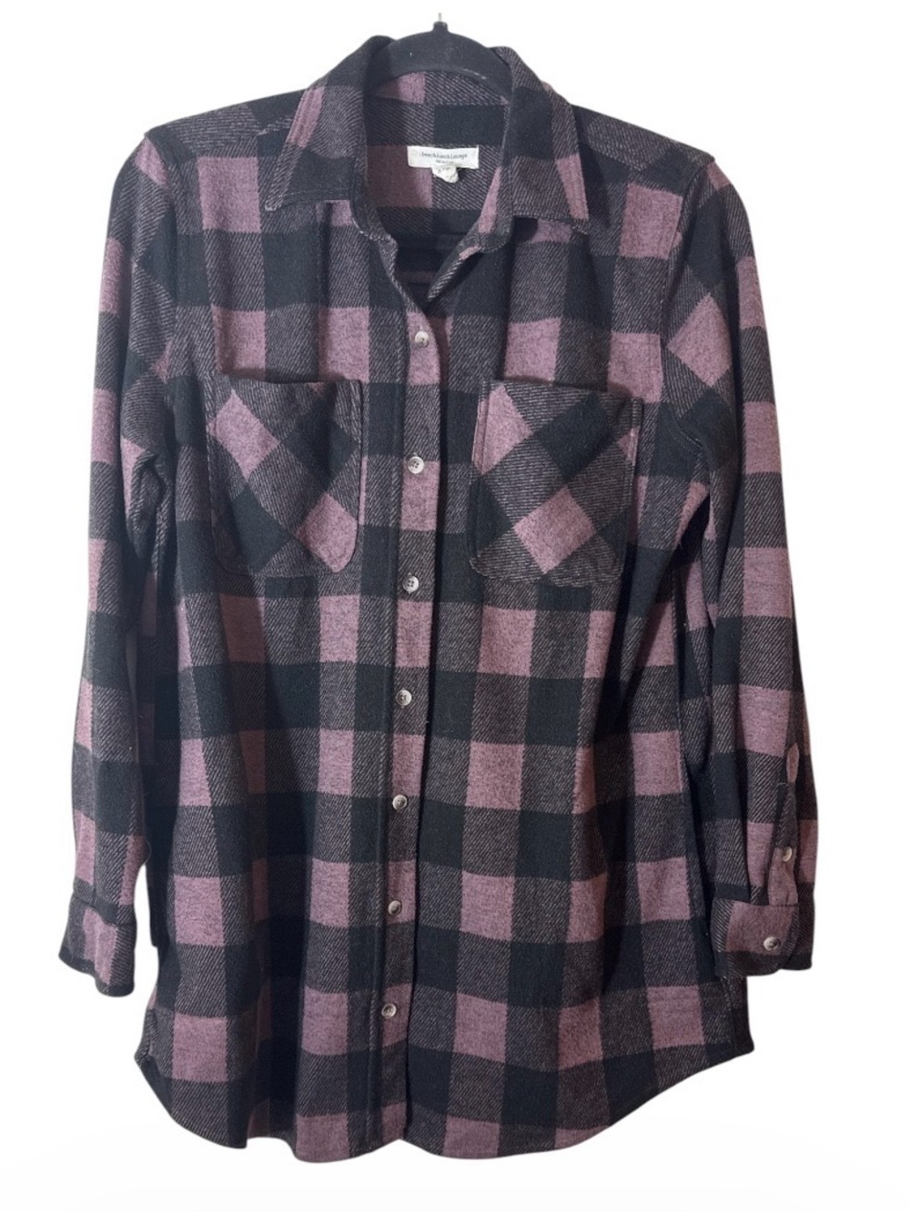 Button-Front women's  Plaid Shirt Jacket - Black & Mauve size Small